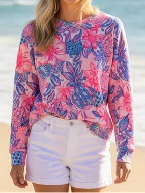 Lilly Pulitzer Jansen Pink Isle Snappy Turtle Long Sleeve Sweatshirt Size M NWT